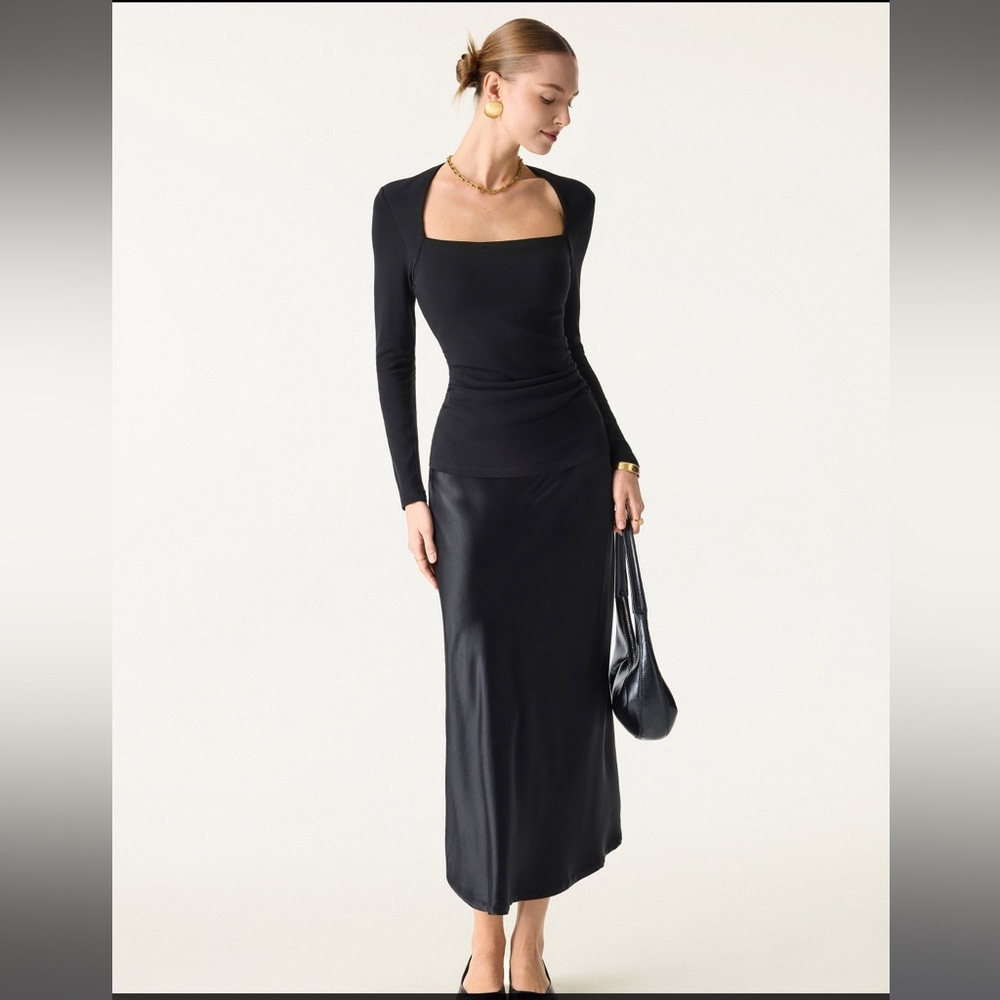 Ogl Angular Square Neck Side Ruched Top - image 1